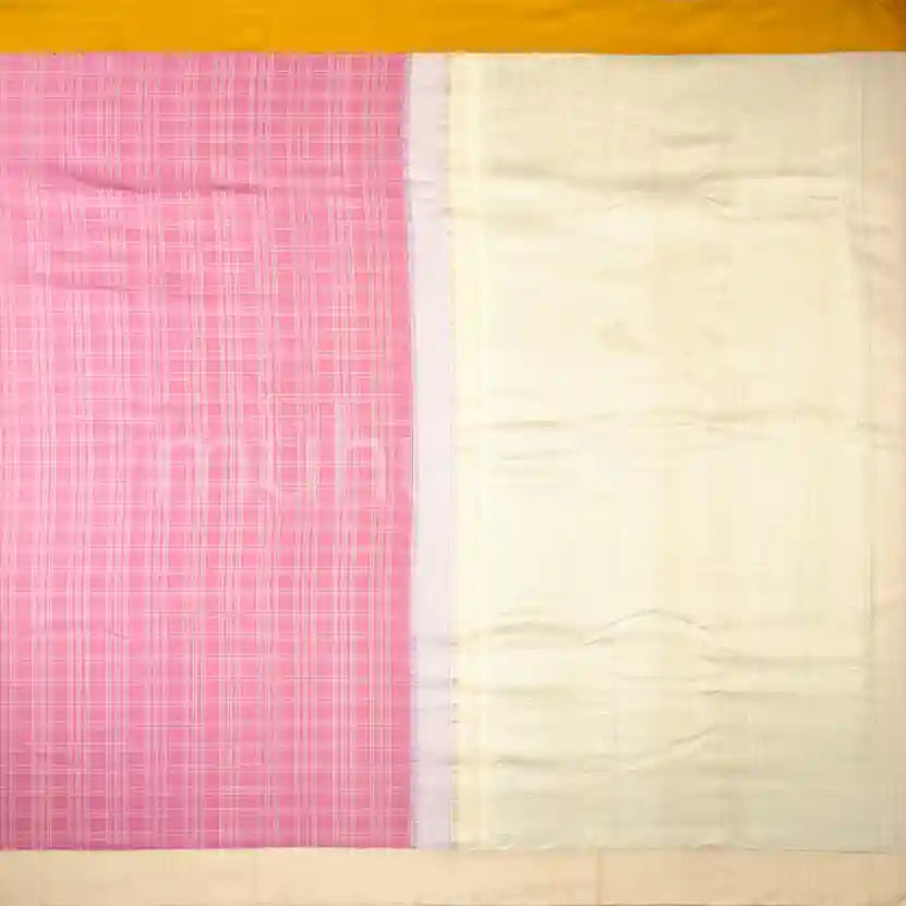 Kanjivaram Baby Pink Silk Saree with Off-White & Mustard