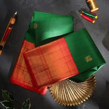 Load image into Gallery viewer, Kanjivaram Green Silk Saree with Red