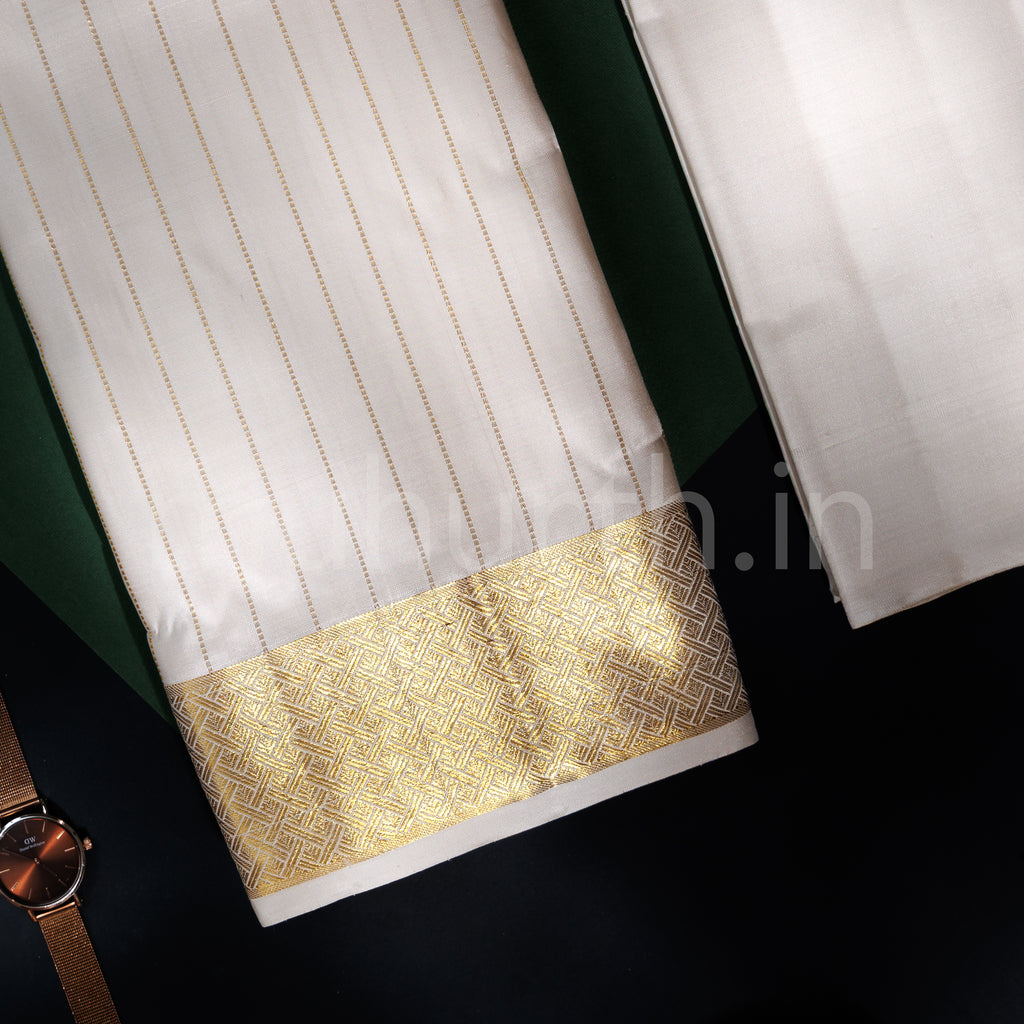 Premium Off-White Pure Silk Dhoti with Angavastram
