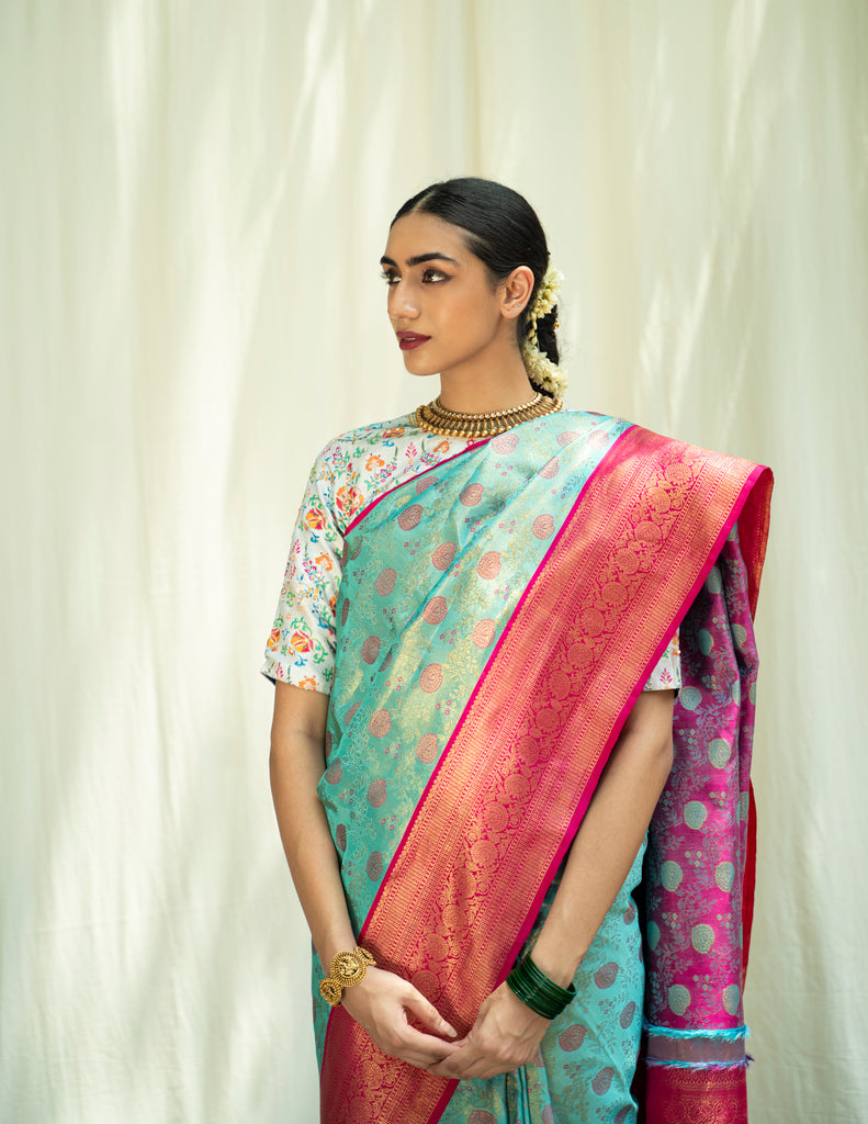 Ananda Kanjivaram Silk Saree with Rose