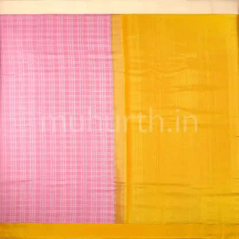 Kanjivaram Baby Pink Silk Saree with Off-White & Mustard