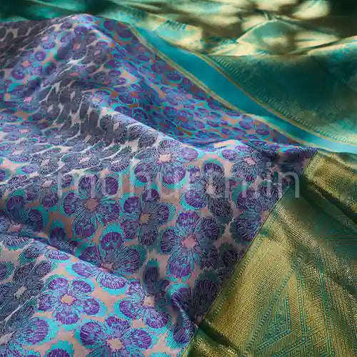Kanjiavaram Blue Silk Saree with Rexona Green