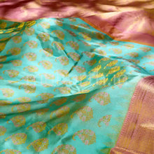 Load image into Gallery viewer, Kanjivaram Light Blue Silk Saree with Peach