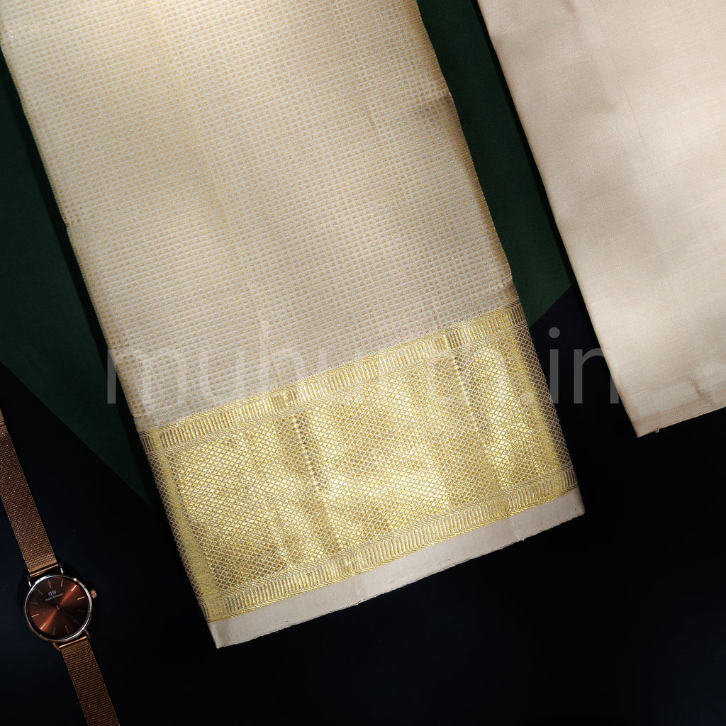 Premium Dark Sandal Pure Silk Dhoti with Angavastram