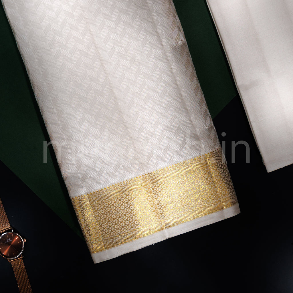 Premium Off-White Pure Silk Dhoti with Angavastram