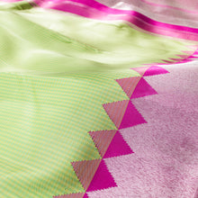 Load image into Gallery viewer, Light Elaichi Checks Kanjivaram Silk Saree with Tissue Pink