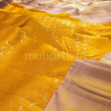 Load image into Gallery viewer, Mango Yellow Kanjivaram Silk Saree with Light Pink