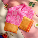 Kanjivaram Bright Pink Silk Saree with Orange