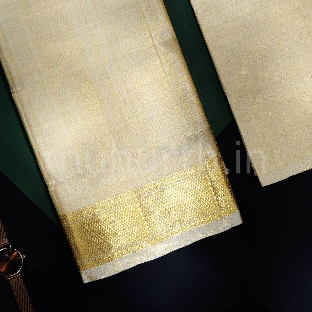 Premium Sandal Tissue Pure Silk Dhoti with Angavastram