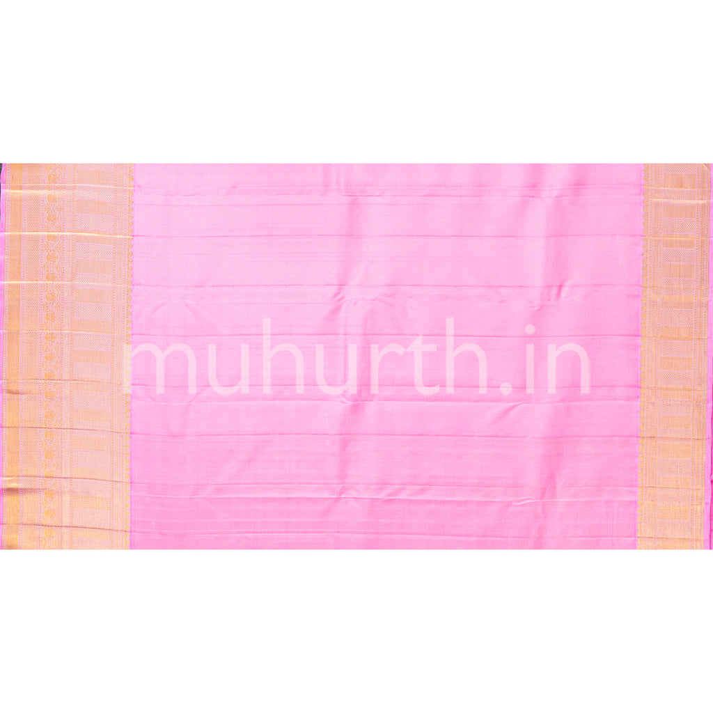 Mango Yellow Kanjivaram Silk Saree with Light Pink
