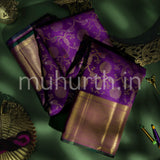 Meenakshi Violet Kanjivaram Silk Saree with Green