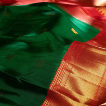 Load image into Gallery viewer, Kanjivaram Green Silk Saree with Red