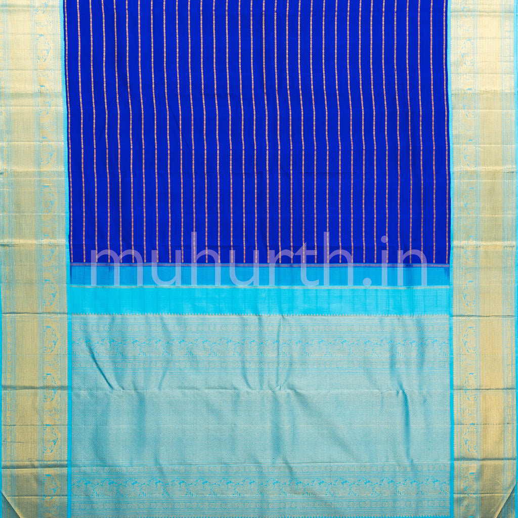 Royal Blue Veldhari Kanjivaram Silk Saree with Ananda Blue