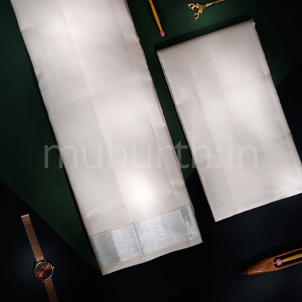 Premium Off-White Pure Silk Dhoti with Angavastram
