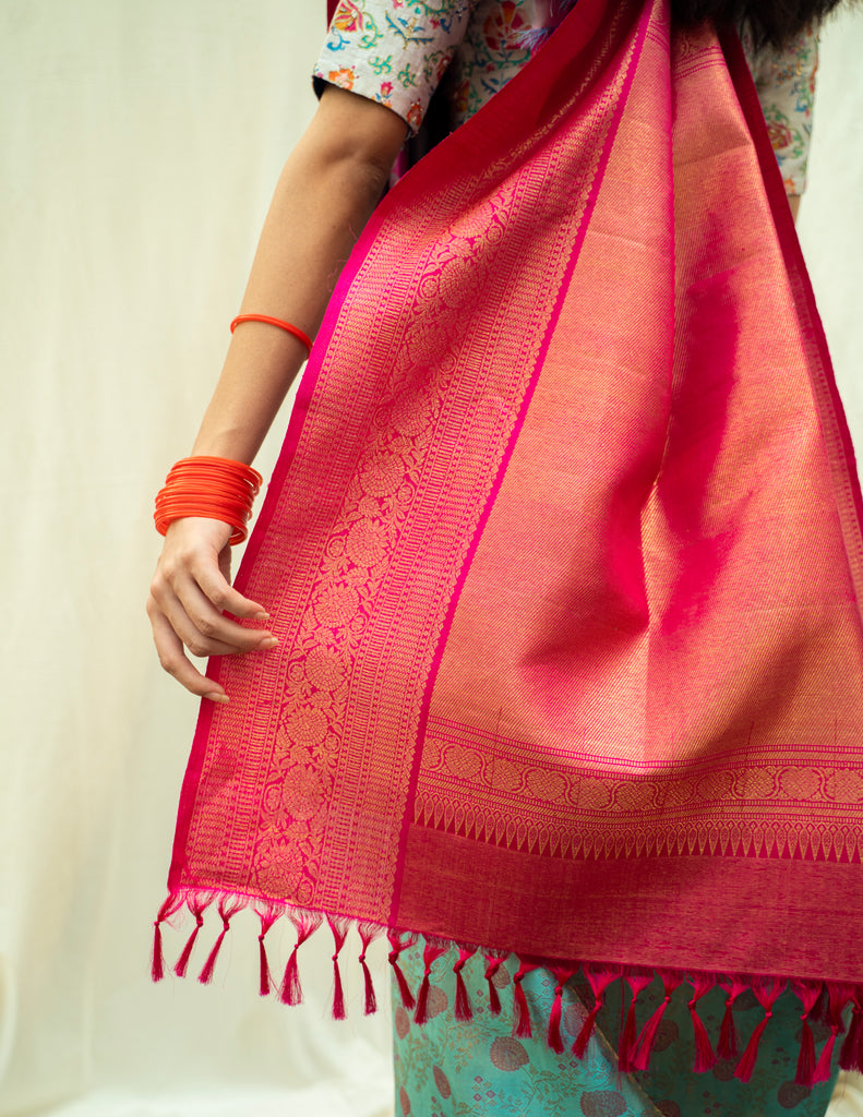 Ananda Kanjivaram Silk Saree with Rose