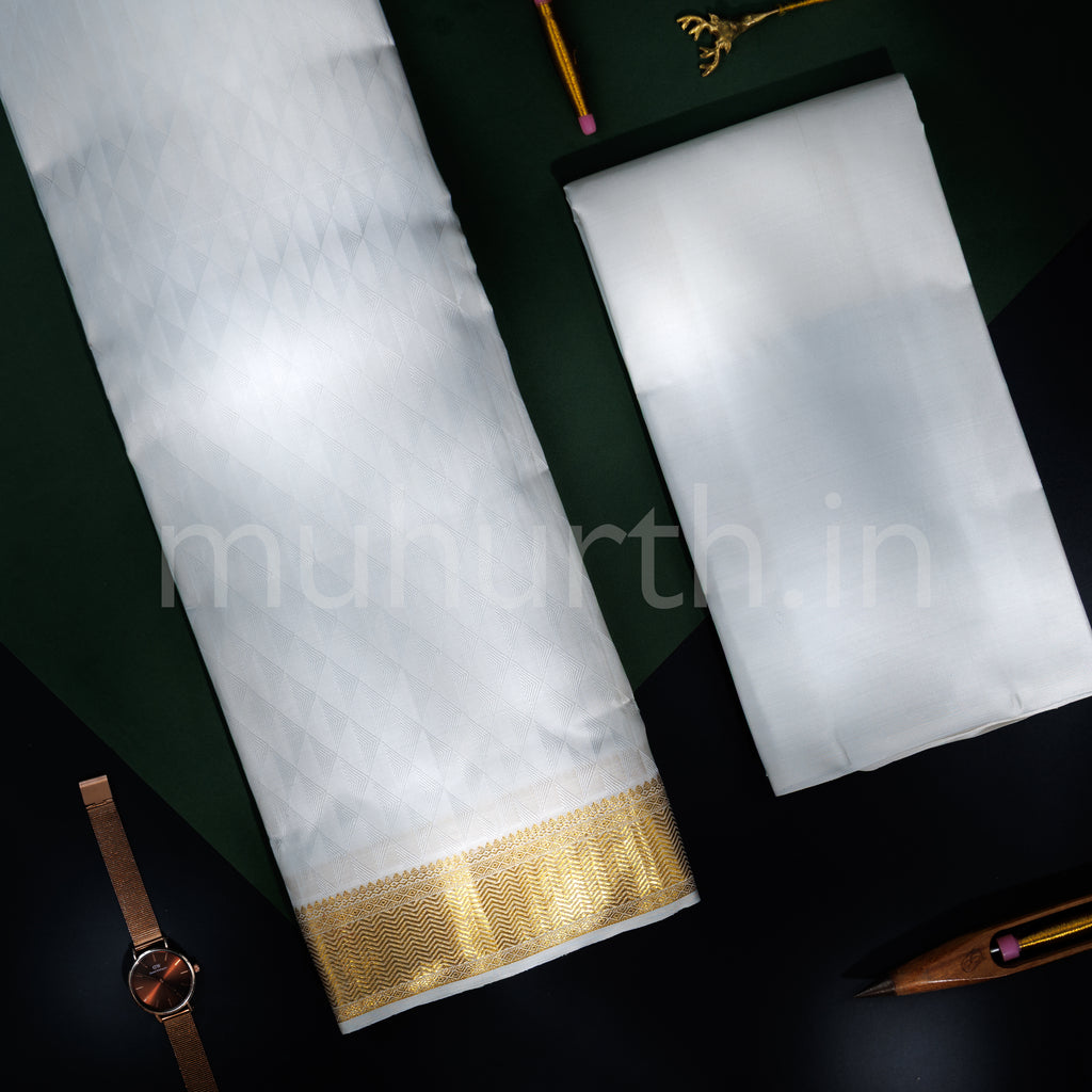 Premium White Pure Silk Dhoti with Angavastram
