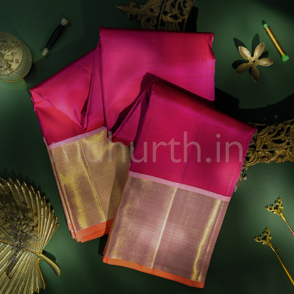 Red Shot Pink Kanjivaram Silk Saree with Light Pink