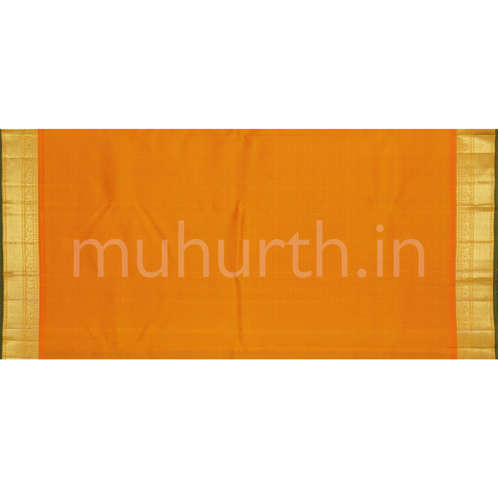 Blue Mayil Kazhuthu Blue Pure Zari Kanjivaram Silk Saree with Mango Yellow