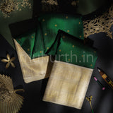 Bottle Green Pure Kanjivaram Silk Saree with Tussar White