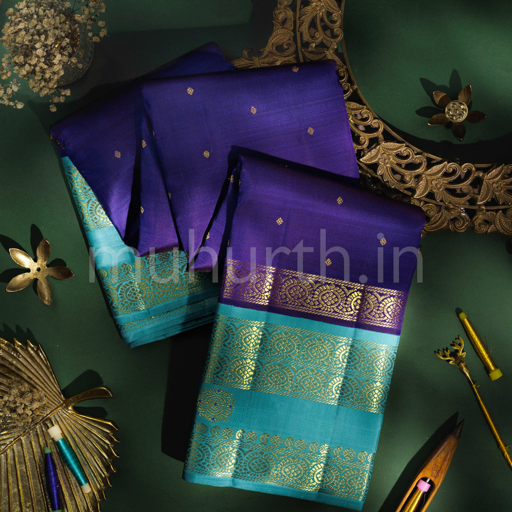 Meenakshi Violet Pure Zari Kanjivaram Silk Saree with Ananda