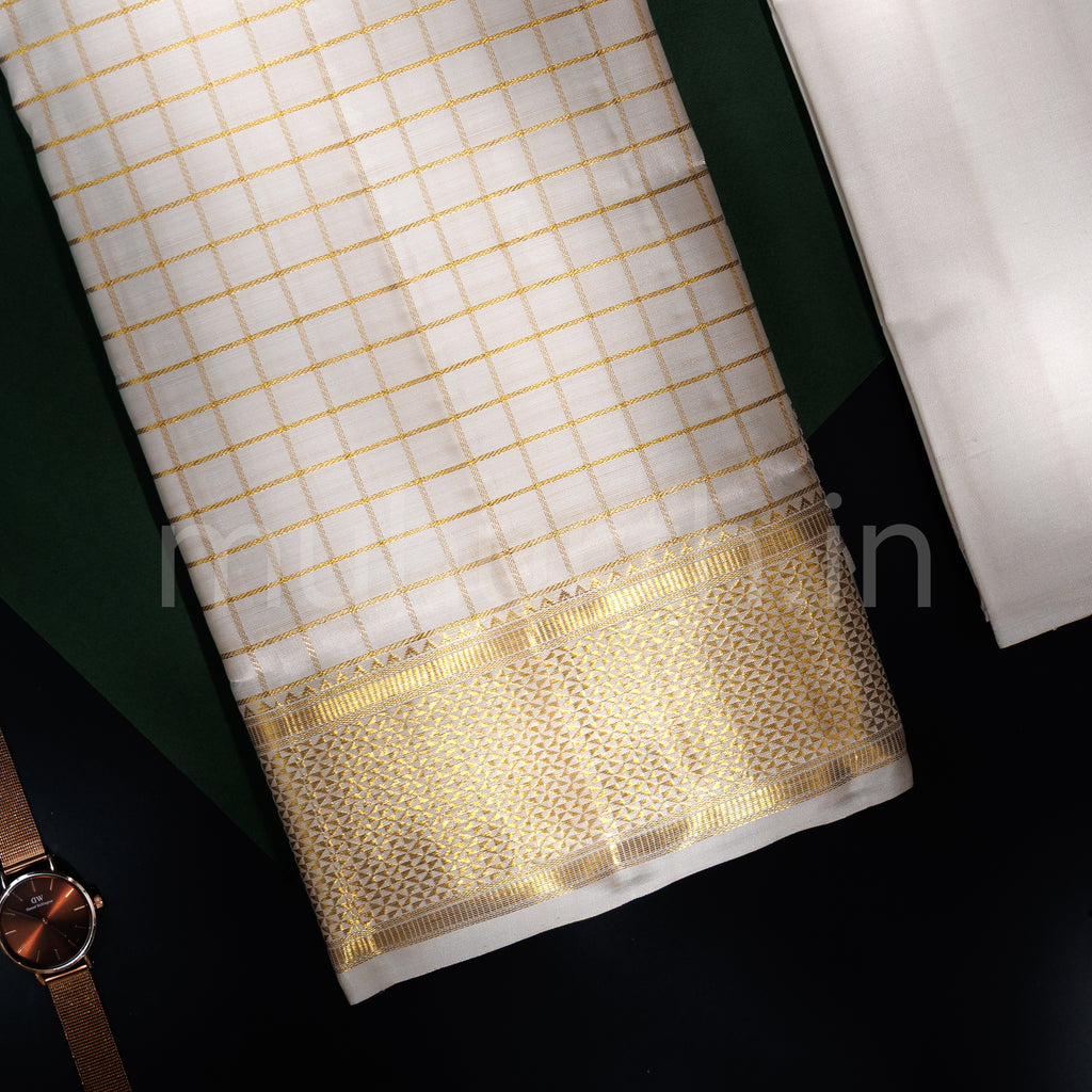 Premium Off-White Pure Silk Dhoti with Angavastram