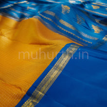 Load image into Gallery viewer, Mustard Oosi Checks Pure Kanjivaram Silk Saree Ananda Blue