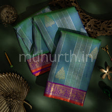 Load image into Gallery viewer, Mayil Kazhuthu Kanjivaram Silk Saree with Magenta &amp; Orange