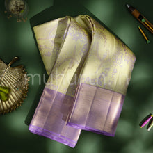 Load image into Gallery viewer, Kanjivaram Light Elaichi Green Silk Saree with Lavender