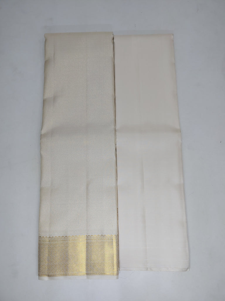 Off-White Kanjivaram Silk Dhoti and Angavasthram with Shirt Fabric