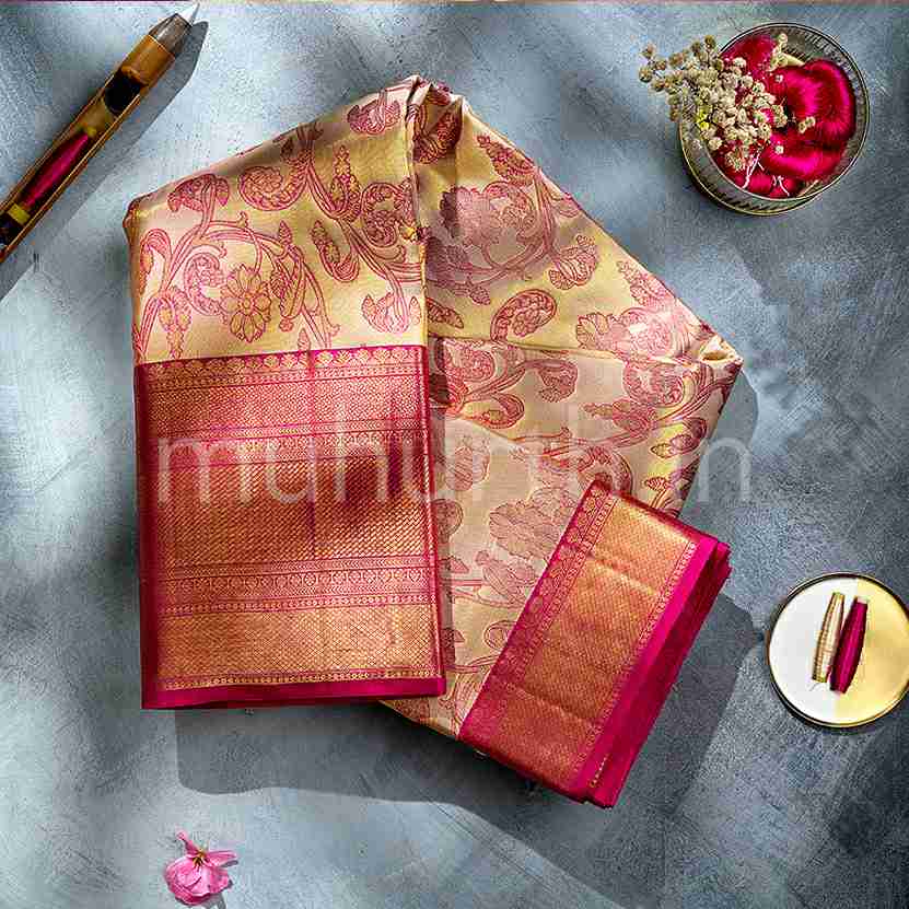Kanjivaram Off White tissue with Rose Silk Saree