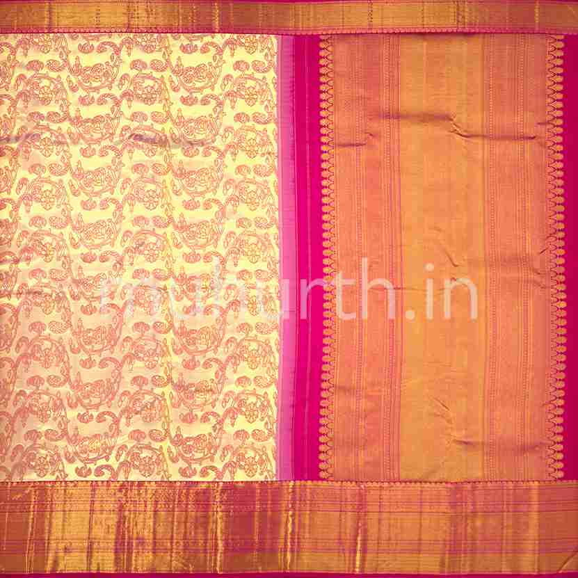 Kanjivaram Off White tissue with Rose Silk Saree