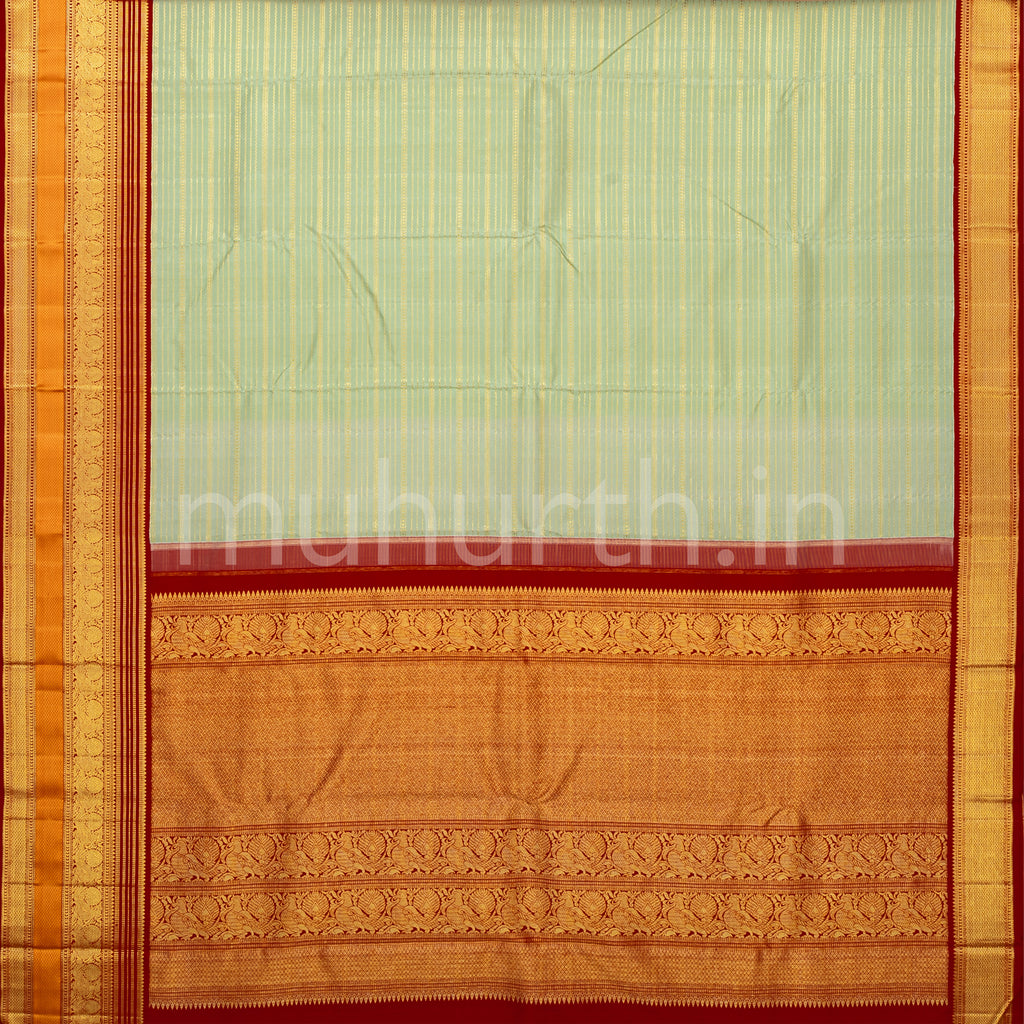 Elaichi Green Silk Saree with Bright Red