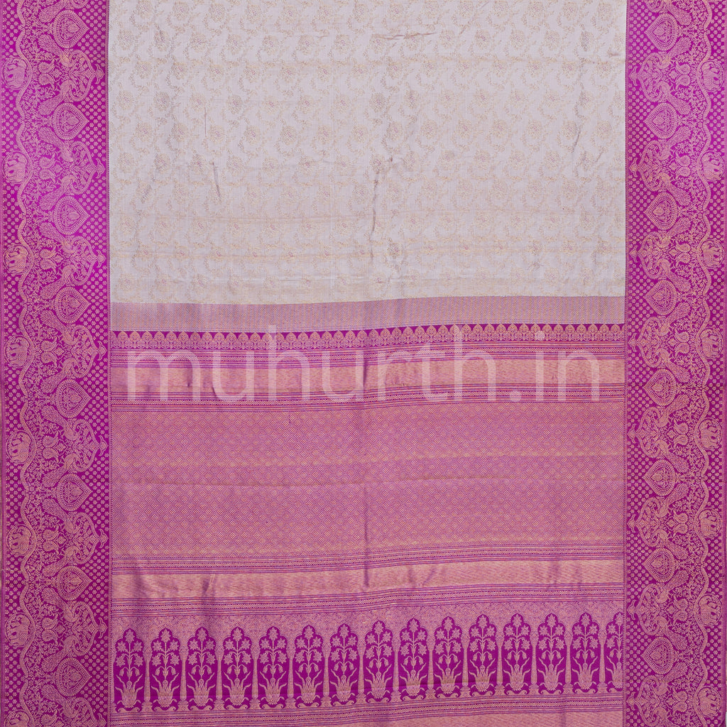 Bare Pink Kanjivaram Silk Saree with Magenta