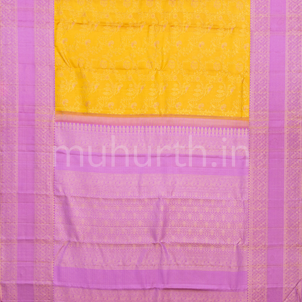 Golden Mustard Kanjivaram Silk Saree with Lilac