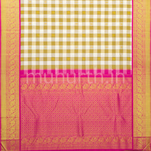 Load image into Gallery viewer, Brown and Off-White Checks Kanjivaram Silk Saree with Pink