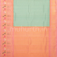 Load image into Gallery viewer, Sea Green Kanjivaram Silk Saree with Meenakari on Pink