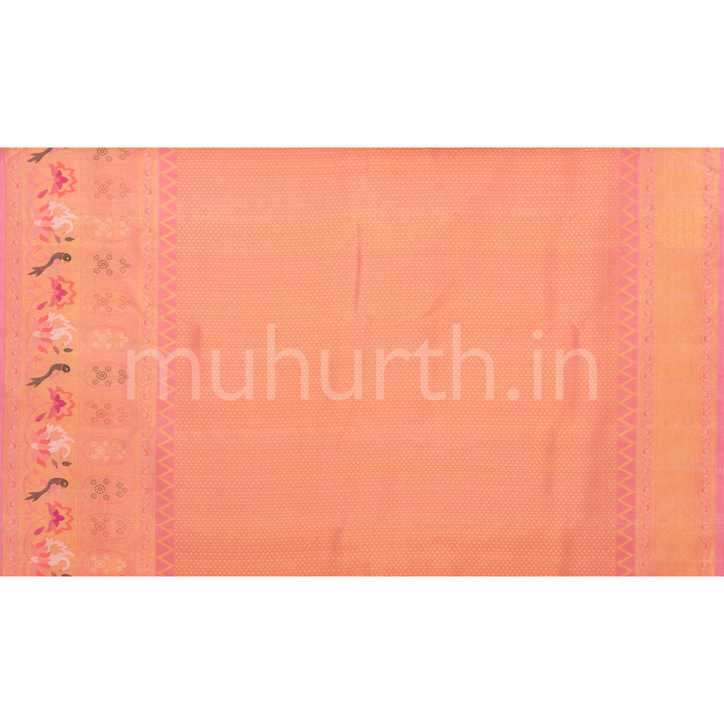 Sea Green Kanjivaram Silk Saree with Meenakari on Pink