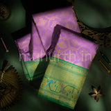 Lilac Kanjivaram Silk Saree with Meenakari on Green