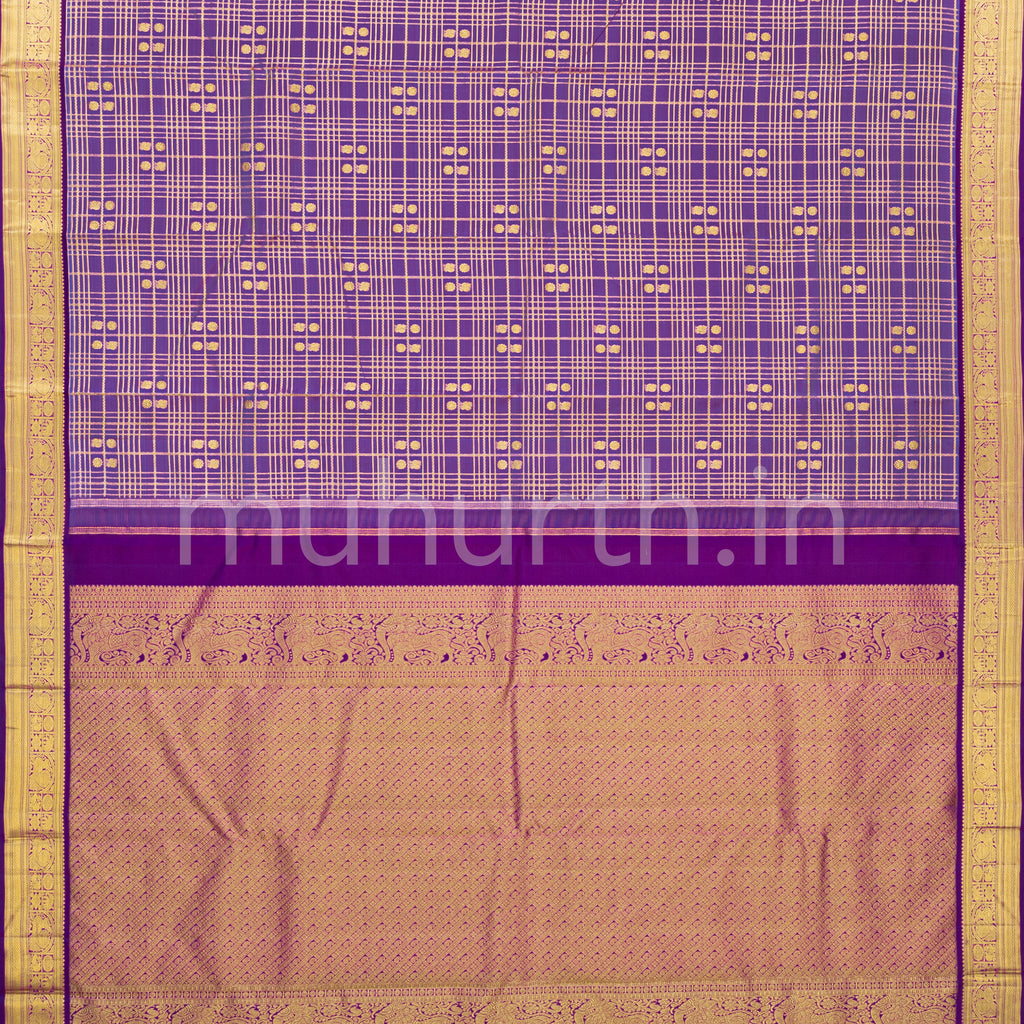 Dark Lilac Kanjivaram Silk Saree with Magenta