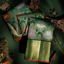 Load image into Gallery viewer, Dark Green Rangkat Luxury Kanjivaram Silk Saree