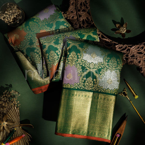 Dark Green Rangkat Luxury Kanjivaram Silk Saree