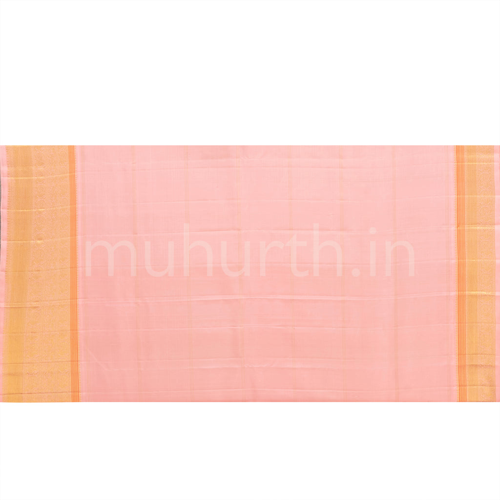 Elaichi Green Kanjivaram Silk Saree with Light Peach