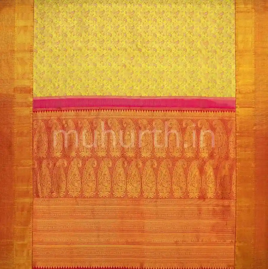 Kanjivaram Tiratchai Green Silk Saree with Red