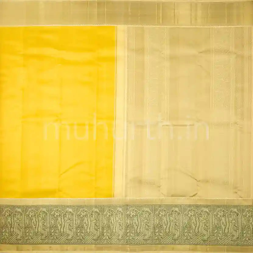 Kanjivaram Golden Mustard Silk Saree with Light Lemon