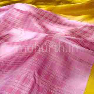 Kanjivaram Baby Pink Silk Saree with Off-White & Mustard