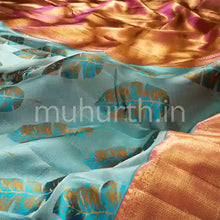 Load image into Gallery viewer, Kanjivaram Floral Palms in Blue Silk Saree
