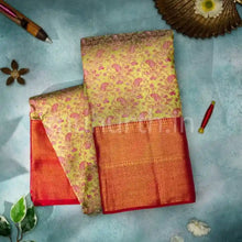 Load image into Gallery viewer, Kanjivaram Tiratchai Green Silk Saree with Red