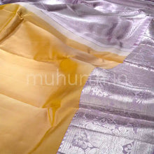 Load image into Gallery viewer, Kanjivaram Golden Mustard Silk Saree with Lavender