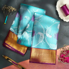 Load image into Gallery viewer, Kanjivaram Fresh Blue Silk Saree with Majenta