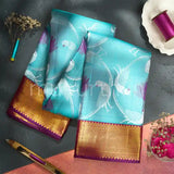 Kanjivaram Fresh Blue Silk Saree with Majenta
